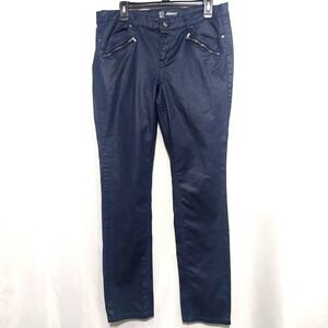 NY&Co Womens 12 Skinny Stretch Wax Coated Denim Jeans Pockets Zip Button NWOT